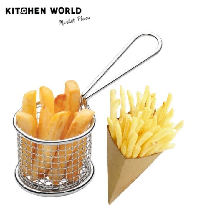 ตะกร้าเสิร์ฟสแตนเลสทรงกลมมีหูจับ KCW CW0193-94 ขนาด 9x8 ซม.